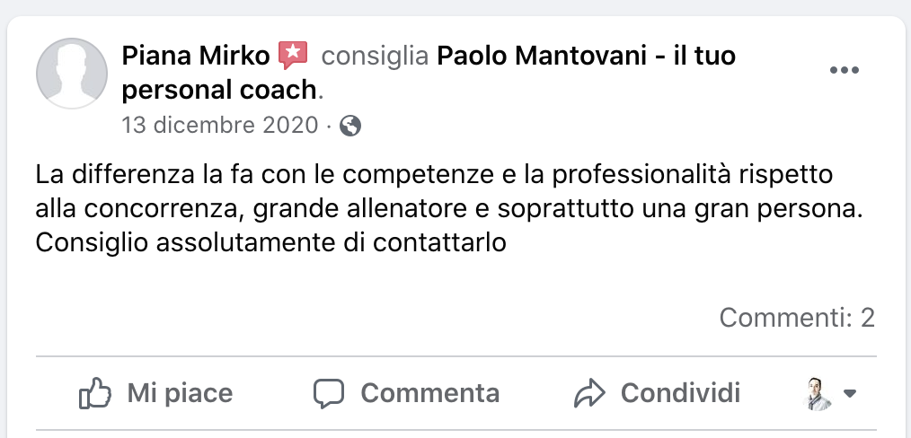 Testimonianze recensioni paolo mantovani personal coach trainer on line