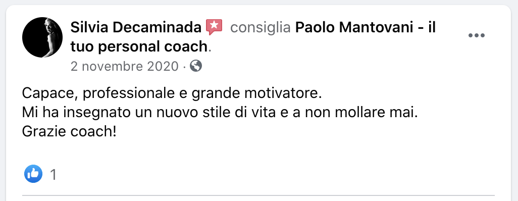 Testimonianze recensioni paolo mantovani personal coach trainer on line